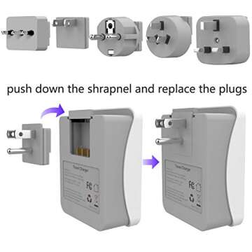 World Travel Adapter Kit, Justcool Universal Power Plug Adapter With 3-USB Ports + 2-Outlets For US, Italy, France, Germany, China, Japan, UK, Spain, Europe, Asia (Type A B G L E/F I)