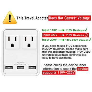 World Travel Adapter Kit, Justcool Universal Power Plug Adapter With 3-USB Ports + 2-Outlets For US, Italy, France, Germany, China, Japan, UK, Spain, Europe, Asia (Type A B G L E/F I)