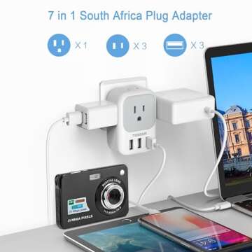 South Africa Plug Adapter 2 Pack, TESSAN Type M Travel Adaptor with 4 AC Outlets 3 USB Ports, US to South Africa Botswana Namibia Nepal Bhutan