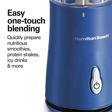 Hamilton Beach Portable Blender for Shakes and Smoothies with 14 Oz BPA Free Travel Cup and Lid, Durable Stainless Steel Blades for Powerful Blending Performance, Blue (51132)