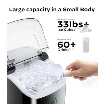 Silonn Nugget Ice Maker Countertop, Portable Pellet Ice Machine with Self-Cleaning Function, Sonic Ice Maker Produces 33lbs of Chewable Ice in 24 Hours, Ideal for Home Kitchen and Office, Black