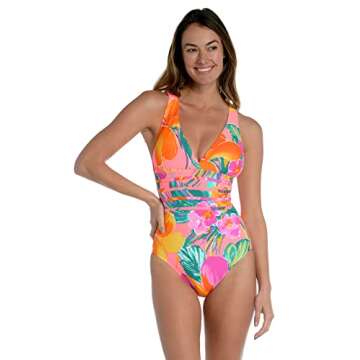 La Blanca Women's Multi Strap Cross Back One Piece Swimsuit, Hot Coral//Isla Del Sol, 10