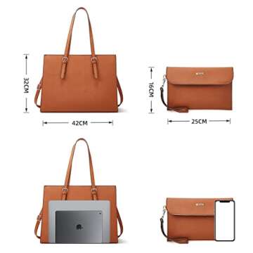 Laptop Bag for Women 15.6 inch Laptop Tote Bag Leather Classy Computer Briefcase Work Waterproof Handbag Professional Shoulder Bag Womens Business Office Large Capacity Bag Purse 2pcs