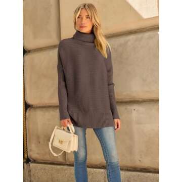 LILLUSORY Womens Turtleneck Oversized Tunic Fall Sweaters 2024 Trendy Casual Long Pullover Knit Winter Casual Cute Poncho Fashion Trendy Clothes Outfits Clothing Tops