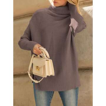 LILLUSORY Womens Turtleneck Oversized Tunic Fall Sweaters 2024 Trendy Casual Long Pullover Knit Winter Casual Cute Poncho Fashion Trendy Clothes Outfits Clothing Tops