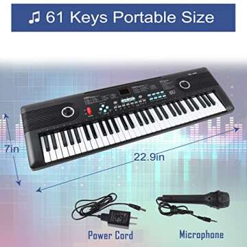 61 key piano keyboard, Electronic Digital Piano with Built-In Speaker Microphone, Portable Keyboard Gift Teaching for Beginners, electric piano for kids, Birthday Gift for Children