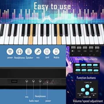 61 key piano keyboard, Electronic Digital Piano with Built-In Speaker Microphone, Portable Keyboard Gift Teaching for Beginners, electric piano for kids, Birthday Gift for Children