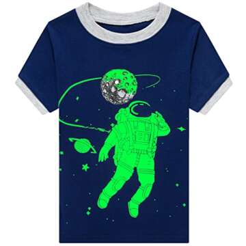 Pajamas for Boys Glow in the Dark Astronauts Space Pjs 100% Cotton Toddler Summer Shorts Set Kids Clothes(Astronauts-6498 4t)