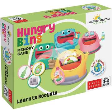 Adventerra Games - Hungry Bins Board Game- Educational Games for Kids Ages 3-6 -Learning Resources -Kindergarten Learning Activities - Toddler Games - Learning Games for Kids - Birthday Gift for Kids