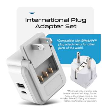 Ceptics International Power Plug Adapter Travel Set, 20W PD & QC, Safe Dual USB & USB-C 3.1A - 2 USA Outlet - Compact - Use Europe, Asia, Africa In Worldwide - Includes 13 Type SWadAPt Attachments