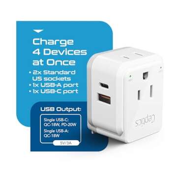 Ceptics International Power Plug Adapter Travel Set, 20W PD & QC, Safe Dual USB & USB-C 3.1A - 2 USA Outlet - Compact - Use Europe, Asia, Africa In Worldwide - Includes 13 Type SWadAPt Attachments