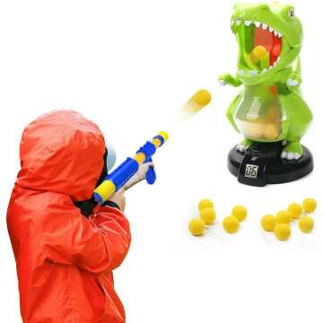 EagleStone Dinosaur Shooting Toys for Boys Gilrs, Kids Target Shooting Games w/ Air Pump Gun Birthday Party Supplies & LCD Score Record, Sound, 24 Foam Balls, Electronic Target Gift for Toddlers