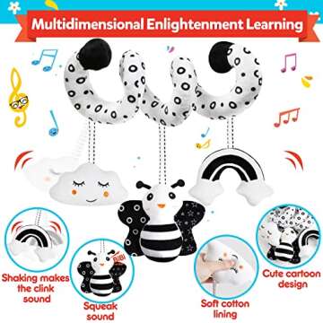 Baby Spiral Hanging Stroller and Car Seat Toys Black and White High Contrast Sensory Toy Newborn Plush Activity Toys Party Favors Quality Baby Gifts for Baby Shower New Year Valentine's Day-BEE