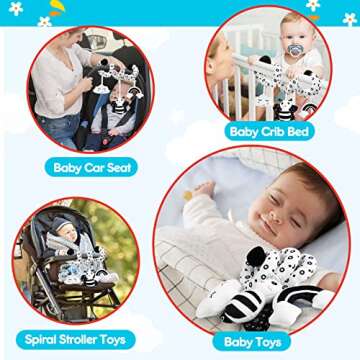 Baby Spiral Hanging Stroller and Car Seat Toys Black and White High Contrast Sensory Toy Newborn Plush Activity Toys Party Favors Quality Baby Gifts for Baby Shower New Year Valentine's Day-BEE