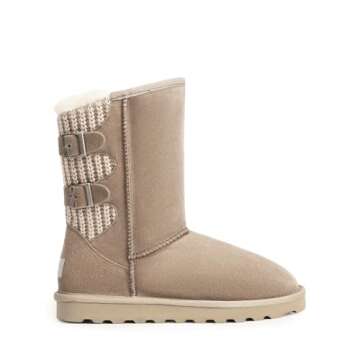 DREAM PAIRS Women's Mid Calf Winter Snow Boots Fashion FuzzyChic Buckle Booties,Size 10,Sand,SWEATY-BUCKLE