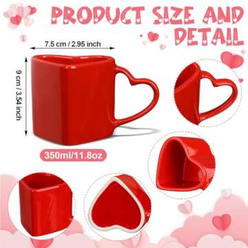 Domensi 4 Pcs Valentines Heart Shaped Mugs Red Heart Coffee Mug 11.8 oz Valentine's Day Ceramic Mug with Handle Love Tea Cup Gift for Romantic Valentines Wedding Anniversary Couple Lover Decoration