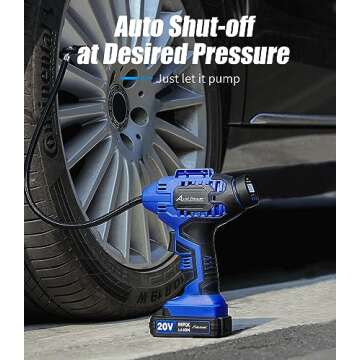 Avid Power Cordless Tire Inflator Portable Air Compressor, 20V Rechargeable Battery Tire Pump w/ 12V DC Power Adapter, Digital Pressure Gauge, Auto Air Pump for Many Inflatables (Blue)