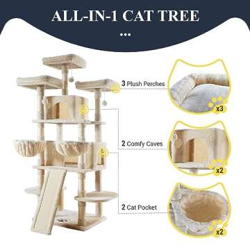 Allewie 68 Inches Cat Tree/Cat Tree House and Towers for Large Cat/Cat Climbing Tree with Cat Condo/Cat Tree Scratching Post/Multi-Level Large Cat Tree/Beige