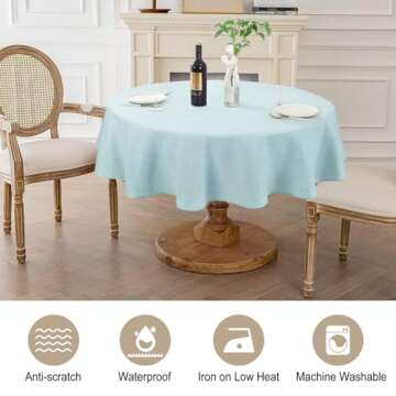 AUSSPVOCT Textured 50 Inch Round Tablecloth Up to 35'' Dia Tables Waterproof Spill-Proof Wipeable Table Cloth Wrinkle Free Circle Dining Table Cover for Birthday Farmhouse Outdoor Party Tablecloths