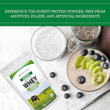 Z Natural Foods Organic Whey Protein Concentrate - Nutrient-Dense Grass Fed Whey Protein Powder - Cold Processed Pure Whey Protein with Essential Amino Acids for Nutrition & Fitness, Unflavored, 1 lb