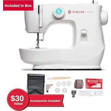 SINGER M1500 Lightweight & Portable Sewing Machine with Accessory Kit | 57 Stitch Applications, LED Light & 1-step Buttonhole | Great for Quilting, Crafts & Mending