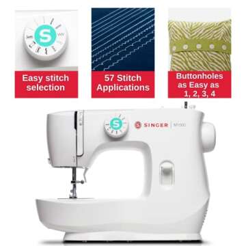 SINGER M1500 Lightweight & Portable Sewing Machine with Accessory Kit | 57 Stitch Applications, LED Light & 1-step Buttonhole | Great for Quilting, Crafts & Mending