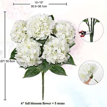 White Hydrangea Artificial Flowers Large Artificial Hydrangeas Silk Flowers for Home Decor Indoor Wedding Flowers Bouquets Faux Flowers Kitchen Centerpiece Table Decorations