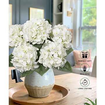 White Hydrangea Artificial Flowers Large Artificial Hydrangeas Silk Flowers for Home Decor Indoor Wedding Flowers Bouquets Faux Flowers Kitchen Centerpiece Table Decorations