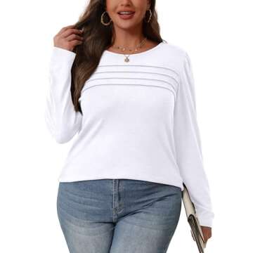 White Long Sleeve Shirts for Women Dressy Casual Blouses Fall Outfits Pleated Front Tunic Tops for Leggings L Giftpals