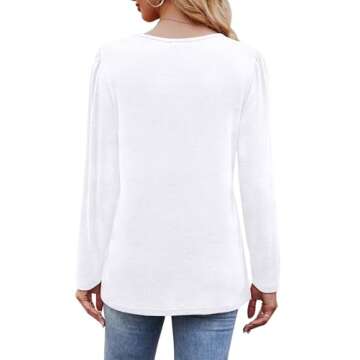 White Long Sleeve Shirts for Women Dressy Casual Blouses Fall Outfits Pleated Front Tunic Tops for Leggings L