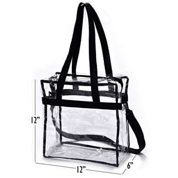 Handy Laundry Clear Tote Bag Stadium Approved - Shoulder Straps and Zippered Top. Perfect Clear Bag for Work, Sports Games and Concerts. Meets Stadium Tournament Guidelines. (Black)