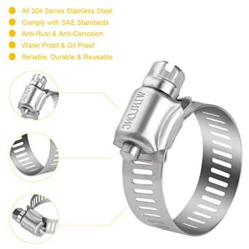 Winlong Stainless Steel Hose Clamps - 16 Pack Worm Gear Drive Hose Clamps SAE Size 20 Clamping Range 3/4'' to 1-3/4 Inch (20mm-44mm) for Automotive Plumbing, 3/4'', 1'', 1 1/4'', 1 1/2'' Hose Clamps