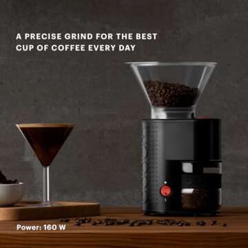 Bodum Bistro Electric Conical Burr Coffee Grinder, Preset Timer, 12 Grind Settings, Black