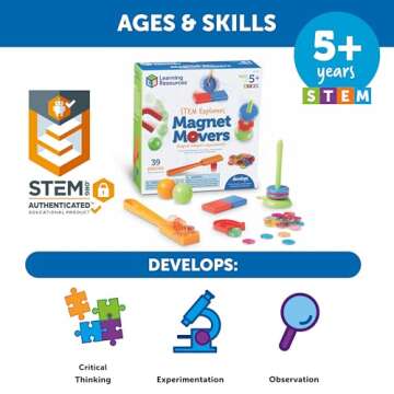 Learning Resources STEM Explorers -Ages 5+, Magnet Movers, Critical Thinking Skills, STEM Certified Toys, Magnets Kids,Magnet Set,Back to School Supplies,39 Pieces