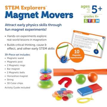 Learning Resources STEM Explorers -Ages 5+, Magnet Movers, Critical Thinking Skills, STEM Certified Toys, Magnets Kids,Magnet Set,Back to School Supplies,39 Pieces