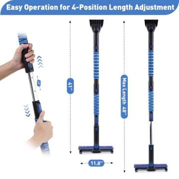 yeitsnow 48" Extendable Snow Brush and Ice Scraper for Car Windshield Window Aluminum Snow Removal Winter Tools 3 in 1 w/Bristle Broom Head Foam Grip for Trucks Vehicle SUV Accessories