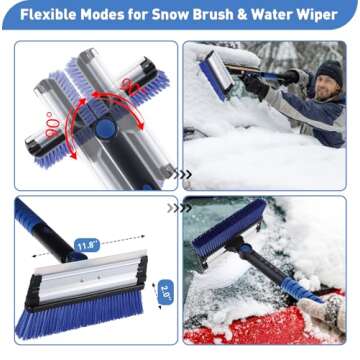 yeitsnow 48" Extendable Snow Brush and Ice Scraper for Car Windshield Window Aluminum Snow Removal Winter Tools 3 in 1 w/Bristle Broom Head Foam Grip for Trucks Vehicle SUV Accessories