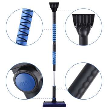 yeitsnow 48" Extendable Snow Brush and Ice Scraper for Car Windshield Window Aluminum Snow Removal Winter Tools 3 in 1 w/Bristle Broom Head Foam Grip for Trucks Vehicle SUV Accessories