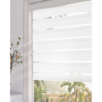 Persilux Zebra Blinds Dual Layer Roller Sheer Shades （72" W X 72" H， White） Blinds Light Filtering Privacy Protection for Day and Night for Roller Window Shades Home and Office, Easy to Install