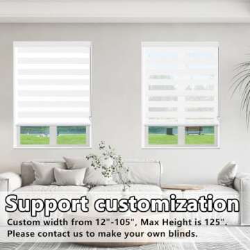 Persilux Zebra Blinds Dual Layer Roller Sheer Shades （72" W X 72" H， White） Blinds Light Filtering Privacy Protection for Day and Night for Roller Window Shades Home and Office, Easy to Install