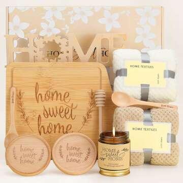 Housewarming Gifts for New Home - Bamboo Serving Board & Candle Set