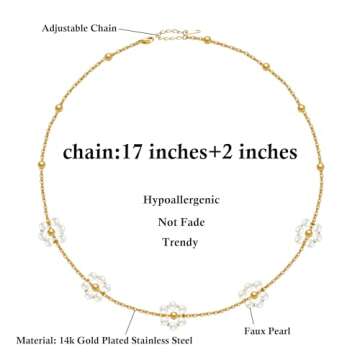 SmileBelle Daisy Pearl Necklace, Dainty Pearl Choker Necklace for Women as Flower Necklace, Trendy Gold Necklaces as Summer Jewelry Teen Girls Daisy Gift as Bride Necklace Wedding Jewelry