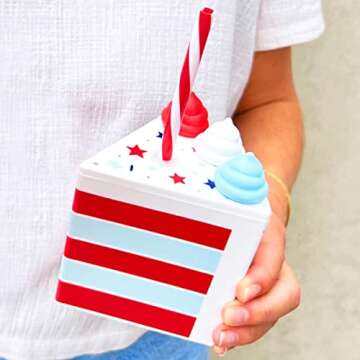 Packed Party USA Olympics Party Piece of Cake Sipper Cups; Reusable Decoration Tumblers with Straws; Great for Adults, Kids, Men and Women's Summer or Olympics Parties; Set of 6 Cups (Patriotic Cake)