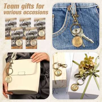 Team Keychains Gift Sets with Inspirational Cards - 10 Pack