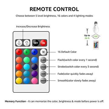 LE 9W Color Changing Light Bulbs with Remote, Dimmable LED Light Bulb, 60W Equivalent 806 Lumens Warm White, RGB Decorative Lighting for Home Bar Party Bedroom, A19 E26 Screw Base