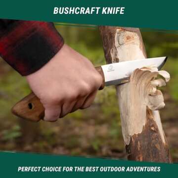 BeaverCraft Bushcraft Knife Fixed Blade Knife with Leather Sheath Camping Knife Full Tang Knife Carbon Steel Bushcraft Knives, Bush Knife | BSH1 Dune