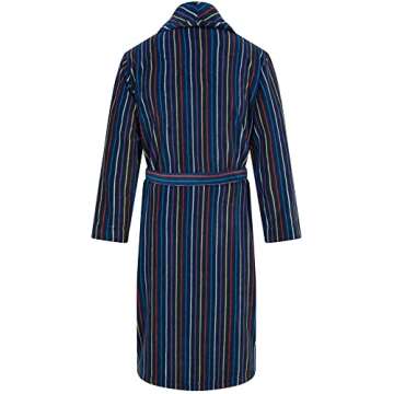 John Christian Men's Warm Fleece Robe, Navy with Multicolored Stripes (M)