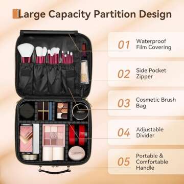 JUSRON Travel Makeup Bag with Adjustable Dividers