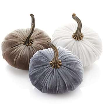 Set of 3 Small Velvet Pumpkins, autumn hygge home, cozy fall vibe, elegant gift set for friend, shelf sitter for office, pumpkin trick or trerat, table decor, bowl filler (Gray, Taupe, Ivory)