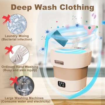 Portable Washing Machine, 18L Foldable Mini Washer and Spin Dryer, 2 in 1 Small Washing Machine Deep Cleaning for Baby Clothes, Underwear, Socks, Apartment,Travel(Brown)